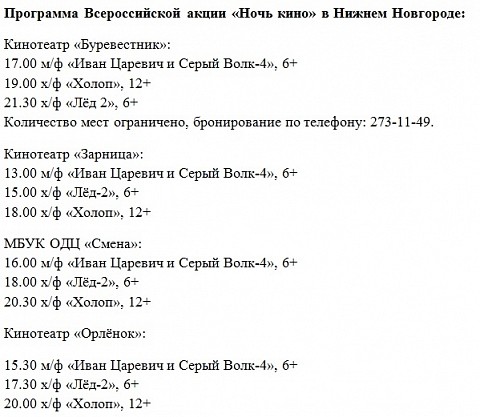 Опубликована программа нижегородской &laquo;Ночи кино&raquo;