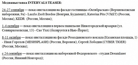 Объявлена программа фестиваля INTERVALS TEASER в Нижнем Новгороде Объявлена программа фестиваля INTERVALS TEASER в Нижнем Новгороде