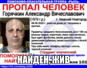 Пропавший в Нижнем Новгороде 50-летний Александр Горячкин найден Пропавший в Нижнем Новгороде 50-летний Александр Горячкин найден