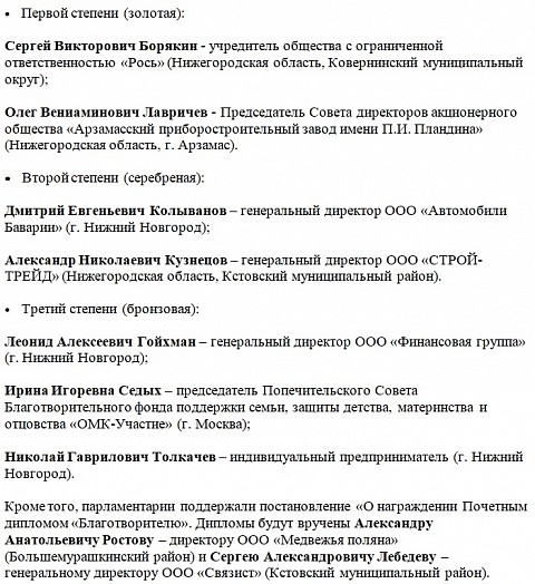Семь человек удостоены медали «Благотворитель земли Нижегородской»