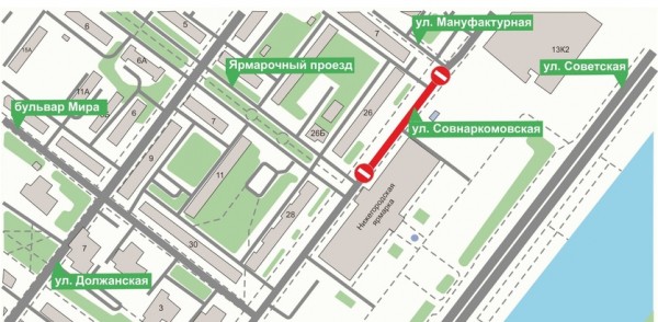 В Нижнем Новгороде на улице Совнаркомовской будет временно приостановлено движение транспорта