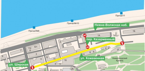 В Нижнем Новгороде будет временно прекращено движение на участках дороги по переулку Казарменный 