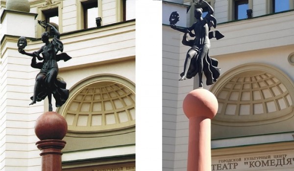 Колонна с музой у нижегородского театра «Комедiя» меняет облик Колонна с музой у нижегородского театра «Комедiя» меняет облик