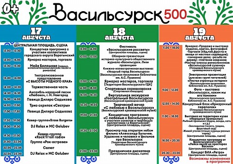 Появилась полная программа празднования 500-летия Васильсурска с 17 по 19 августа Появилась полная программа празднования 500-летия Васильсурска с 17 по 19 августа
