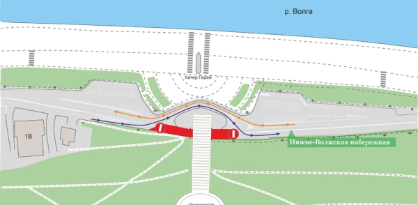 Движение транспорта по участку Нижне-Волжской набережной будет временно ограничено